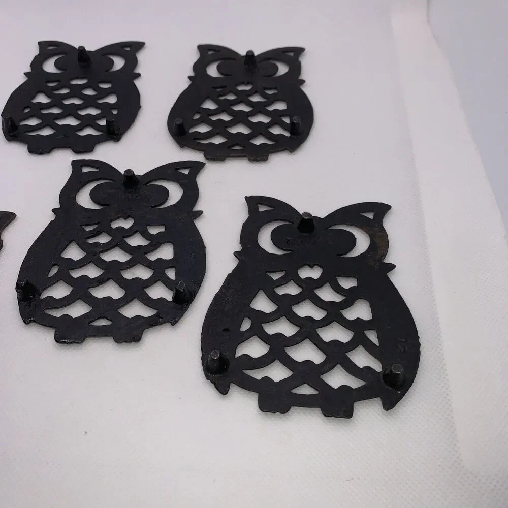 Lot of 5 Cast Iron Owl Trivets - Made In Taiwan
